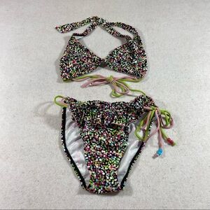 Personal Identity Halter Bikini Polka Dotted Ruffled bottoms Small bikini swim